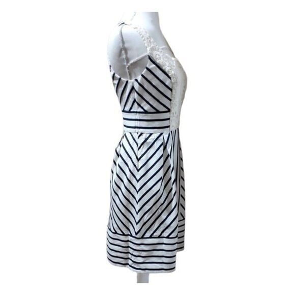 Anthropologie Maeve Chessia Striped Lace Sleeveless Dress Size 0 Black & Ivory - Picture 3 of 10
